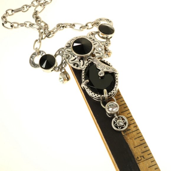 Chunky DG Necklace Black Stone Silver Tone - Picture 10 of 14